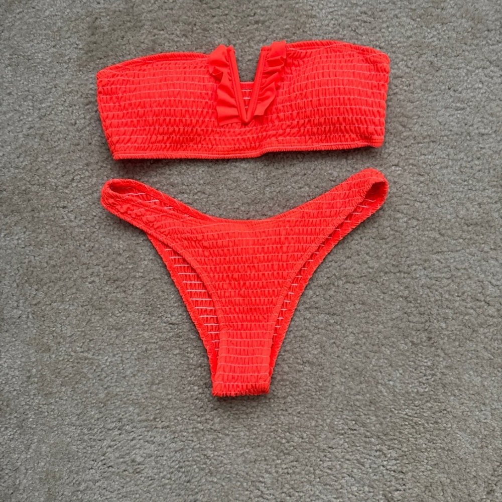 SHEIN Orange Textured Bikini Set